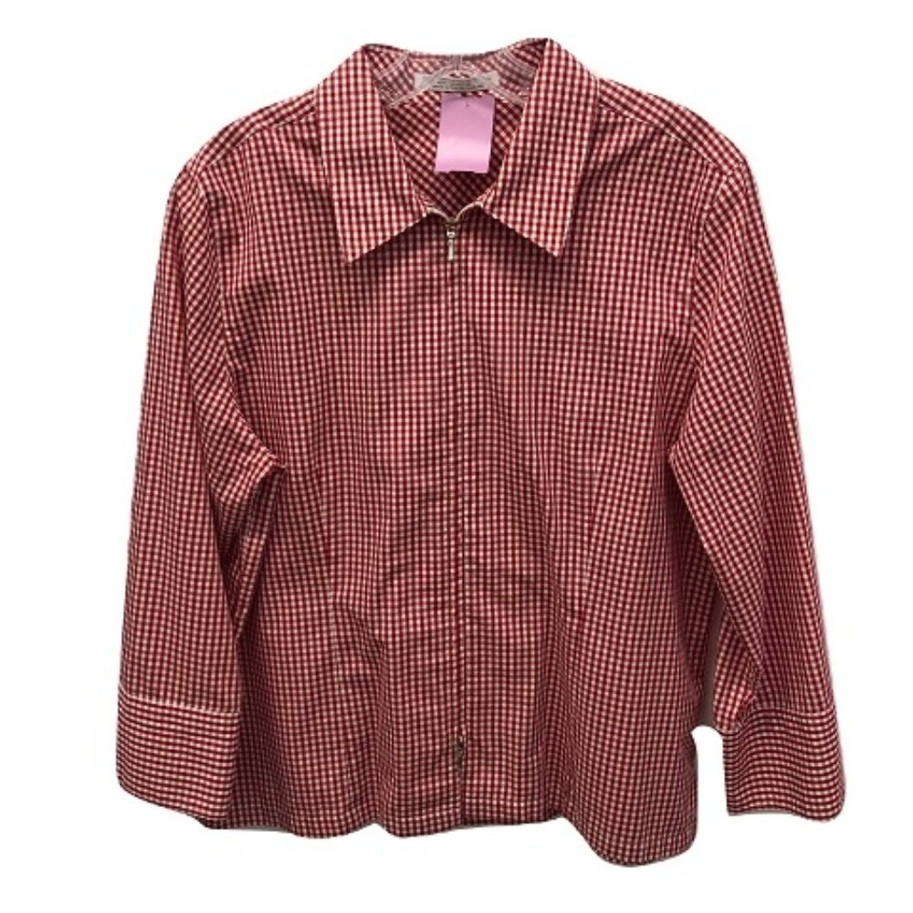 Foxcroft Zip-Up Long-Sleeve Blouse, Size 12